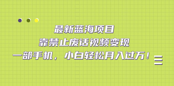 最新蓝海项目，靠禁止废话视频变现，一部手机，小白轻松月入过万！副业联盟-网创项目资源站-副业项目-创业项目-搞钱项目副业联盟