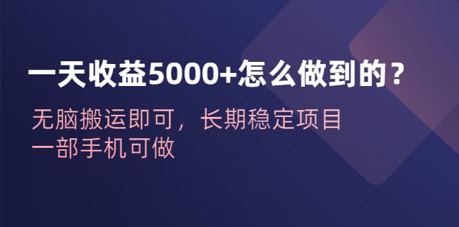 一天收益5000+怎么做到的？无脑搬运即可，长期稳定项目，一部手机可做副业联盟-网创项目资源站-副业项目-创业项目-搞钱项目副业联盟