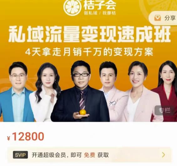 桔子会·私域流量变现速成班，4天拿走月销千万的变现方案 价值12800元副业联盟-网创项目资源站-副业项目-创业项目-搞钱项目副业联盟