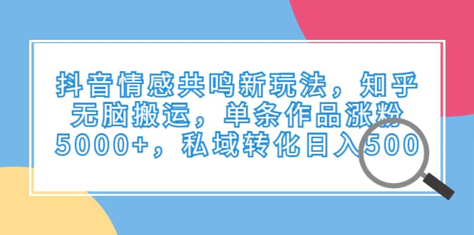 抖音情感共鸣新玩法，知乎无脑搬运，单条作品涨粉5000+，私域转化日入500副业联盟-网创项目资源站-副业项目-创业项目-搞钱项目副业联盟
