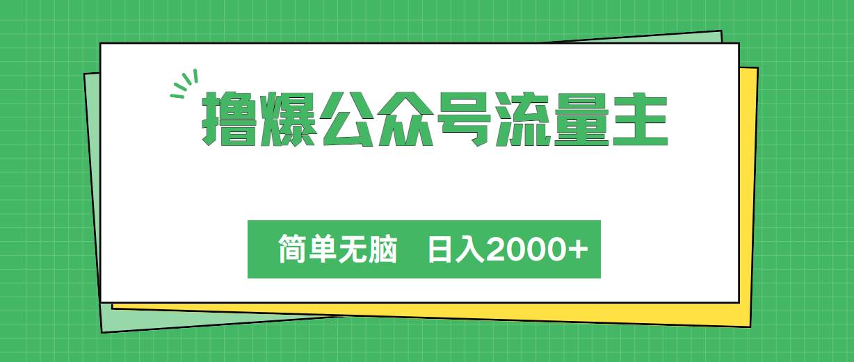 撸爆公众号流量主，简单无脑，单日变现2000+副业联盟-网创项目资源站-副业项目-创业项目-搞钱项目副业联盟