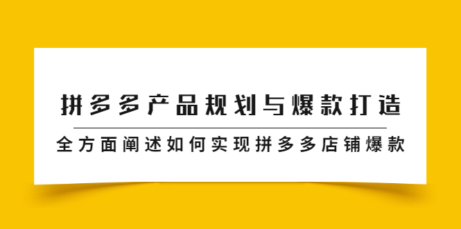 拼多多产品规划与爆款打造，全方面阐述如何实现拼多多店铺爆款副业联盟-网创项目资源站-副业项目-创业项目-搞钱项目副业联盟