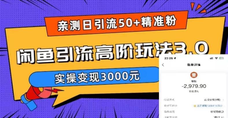 实测日引50+精准粉，闲鱼引流高阶玩法3.0，实操变现3000元副业联盟-网创项目资源站-副业项目-创业项目-搞钱项目副业联盟