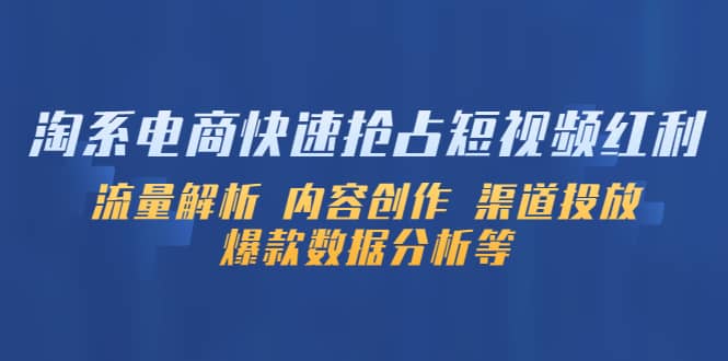淘系电商快速抢占短视频红利：流量解析 内容创作 渠道投放 爆款数据分析等副业联盟-网创项目资源站-副业项目-创业项目-搞钱项目副业联盟