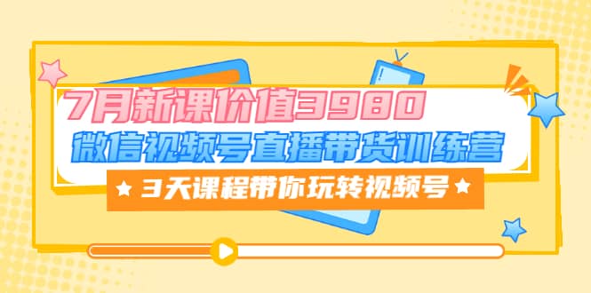 微信视频号直播带货训练营，3天课程带你玩转视频号：7月新课价值3980副业联盟-网创项目资源站-副业项目-创业项目-搞钱项目副业联盟