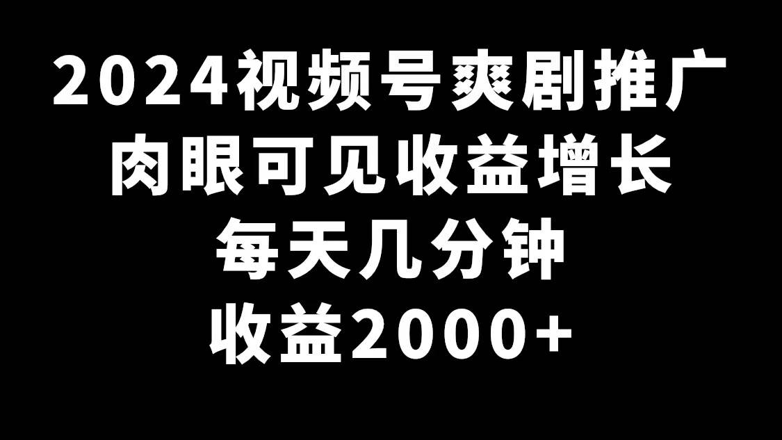 2024视频号爽剧推广，肉眼可见的收益增长，每天几分钟收益2000+副业联盟-网创项目资源站-副业项目-创业项目-搞钱项目副业联盟
