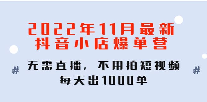 2022年11月最新抖音小店爆单训练营：无需直播，不用拍短视频，每天出1000单副业联盟-网创项目资源站-副业项目-创业项目-搞钱项目副业联盟