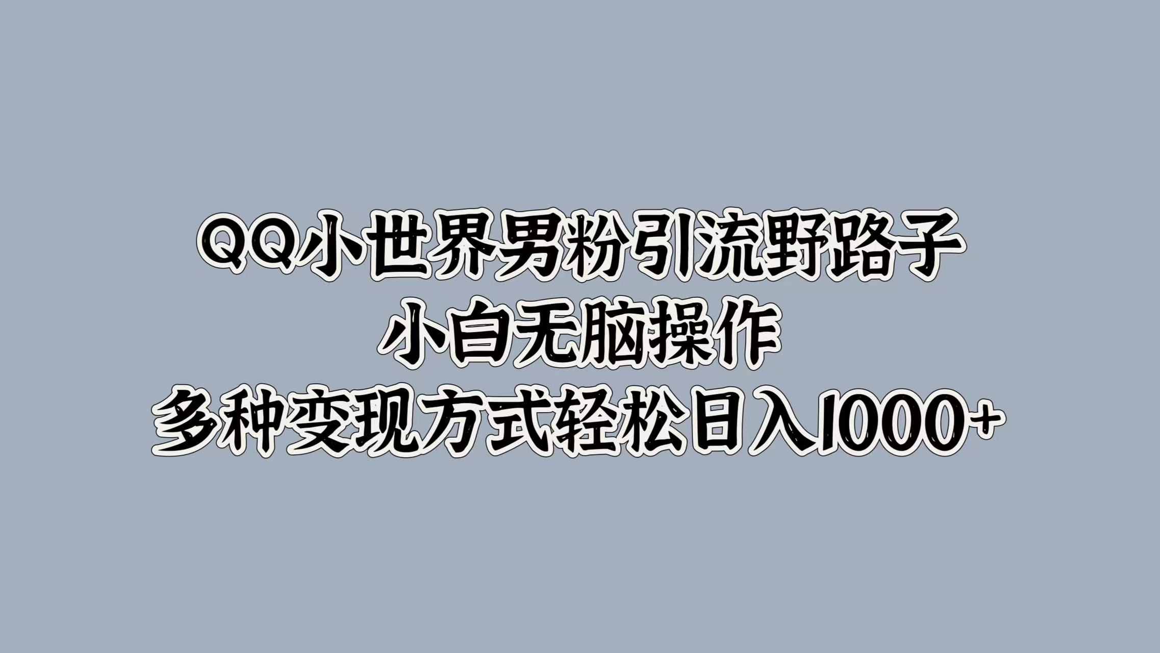 QQ小世界男粉引流野路子，小白无脑操作，多种变现方式轻松日入1000+副业联盟-网创项目资源站-副业项目-创业项目-搞钱项目副业联盟