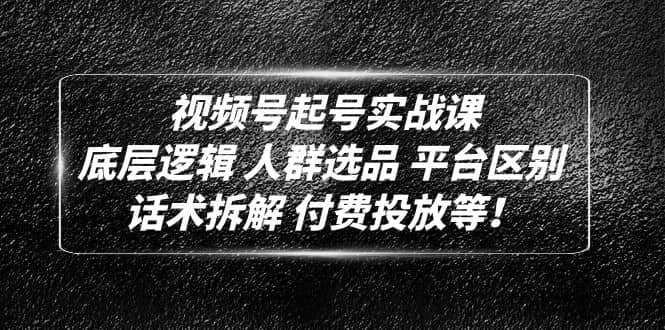 视频号起号实战课：底层逻辑 人群选品 平台区别 话术拆解 付费投放等副业联盟-网创项目资源站-副业项目-创业项目-搞钱项目副业联盟