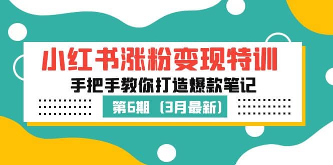 小红书涨粉变现特训·第6期，手把手教你打造爆款笔记（3月新课）副业联盟-网创项目资源站-副业项目-创业项目-搞钱项目副业联盟