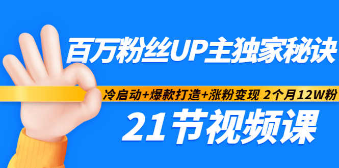 百万粉丝UP主独家秘诀：冷启动+爆款打造+涨粉变现2个月12W粉（21节视频课)副业联盟-网创项目资源站-副业项目-创业项目-搞钱项目副业联盟
