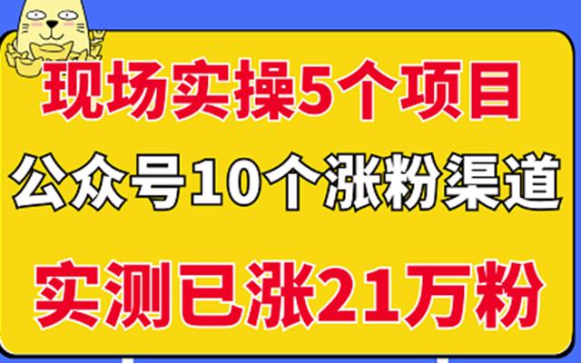 现场实操5个公众号项目，10个涨粉渠道，实测已涨21万粉！副业联盟-网创项目资源站-副业项目-创业项目-搞钱项目副业联盟