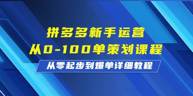 拼多多新手运营从0-100单策划课程，从零起步到爆单详细教程副业联盟-网创项目资源站-副业项目-创业项目-搞钱项目副业联盟