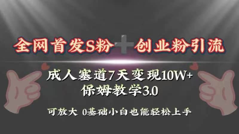 全网首发s粉加创业粉引流变现，成人用品赛道7天变现10w+保姆教学3.0副业联盟-网创项目资源站-副业项目-创业项目-搞钱项目副业联盟