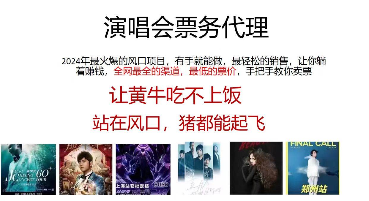 演唱会2024票务代理，全网最低的票价，手把手教你卖票，日入2000+副业联盟-网创项目资源站-副业项目-创业项目-搞钱项目副业联盟