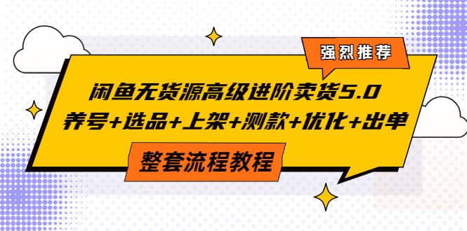 闲鱼无货源高级进阶卖货5.0，养号+选品+上架+测款+优化+出单整套流程教程副业联盟-网创项目资源站-副业项目-创业项目-搞钱项目副业联盟