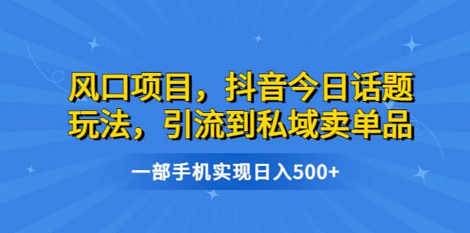 风口项目，抖音今日话题玩法，引流到私域卖单品，一部手机实现日入500+副业联盟-网创项目资源站-副业项目-创业项目-搞钱项目副业联盟
