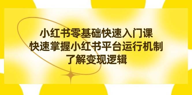 小红书0基础快速入门课，快速掌握小红书平台运行机制，了解变现逻辑副业联盟-网创项目资源站-副业项目-创业项目-搞钱项目副业联盟