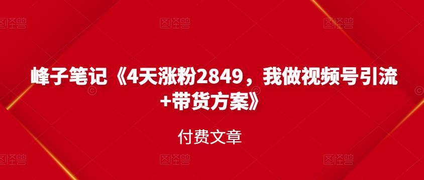 峰子笔记《4天涨粉2849，我做视频号引流+带货方案》付费文章副业联盟-网创项目资源站-副业项目-创业项目-搞钱项目副业联盟