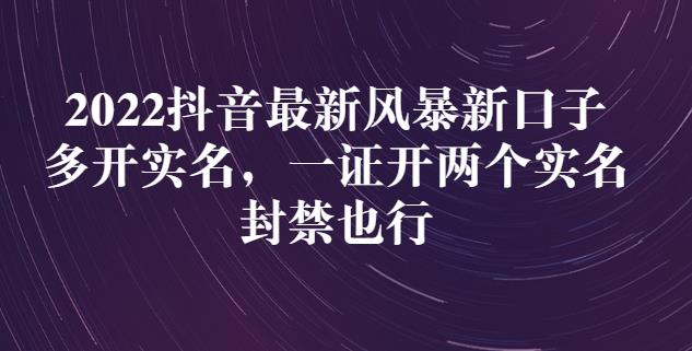 2022抖音最新风暴新口子：多开实名，一整开两个实名，封禁也行副业联盟-网创项目资源站-副业项目-创业项目-搞钱项目副业联盟