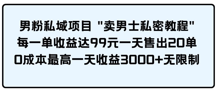 男粉私域项目 卖男士私密教程 每一单收益达99元一天售出20单副业联盟-网创项目资源站-副业项目-创业项目-搞钱项目副业联盟