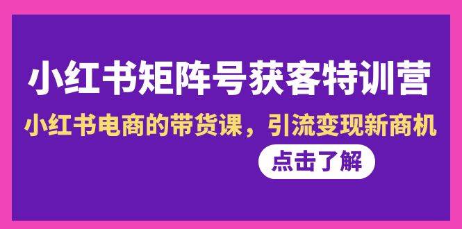 小红书-矩阵号获客特训营-第10期，小红书电商的带货课，引流变现新商机副业联盟-网创项目资源站-副业项目-创业项目-搞钱项目副业联盟