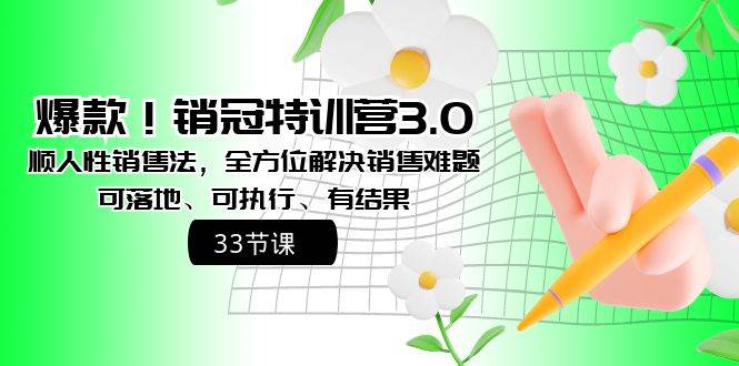 爆款！销冠特训营3.0之顺人性销售法，全方位解决销售难题、可落地、可执行、有结果副业联盟-网创项目资源站-副业项目-创业项目-搞钱项目副业联盟