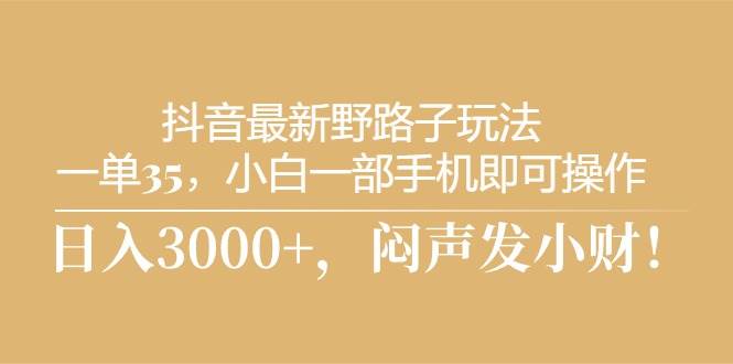 抖音最新野路子玩法，一单35，小白一部手机即可操作，，日入3000+，闷…副业联盟-网创项目资源站-副业项目-创业项目-搞钱项目副业联盟