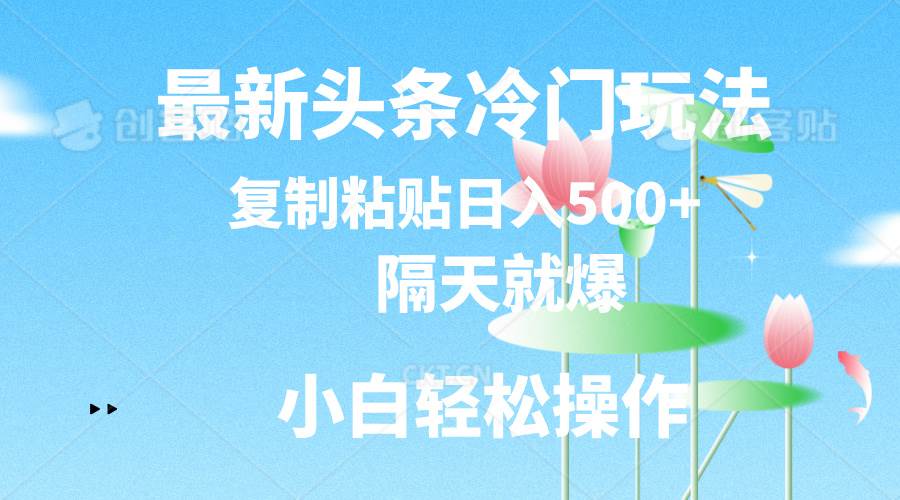 最新头条冷门玩法，隔天就爆，复制粘贴日入500+副业联盟-网创项目资源站-副业项目-创业项目-搞钱项目副业联盟