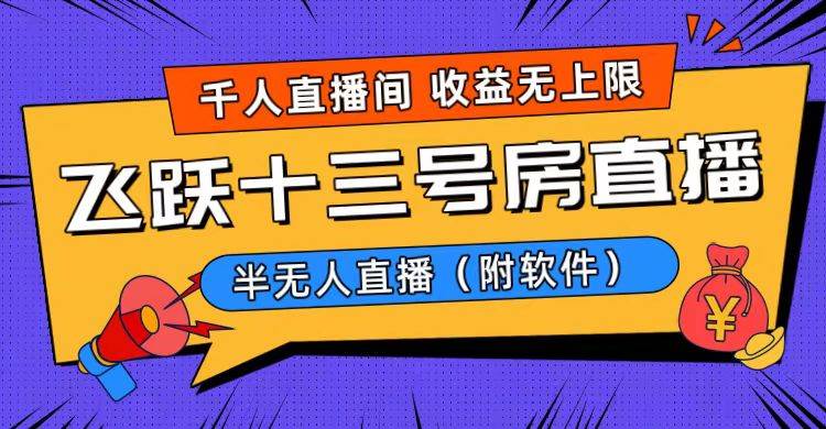 爆火飞跃十三号房半无人直播，一场直播上千人，日入过万！（附软件）副业联盟-网创项目资源站-副业项目-创业项目-搞钱项目副业联盟