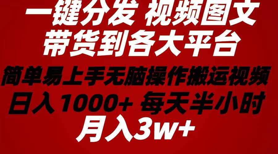 2024年 一键分发带货图文视频  简单易上手 无脑赚收益 每天半小时日入1…副业联盟-网创项目资源站-副业项目-创业项目-搞钱项目副业联盟