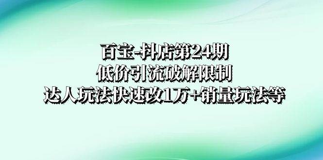 百宝-抖店第24期：低价引流破解限制，达人玩法快速改1万+销量玩法等副业联盟-网创项目资源站-副业项目-创业项目-搞钱项目副业联盟