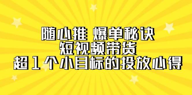 随心推 爆单秘诀，短视频带货-超1个小目标的投放心得（7节视频课）副业联盟-网创项目资源站-副业项目-创业项目-搞钱项目副业联盟
