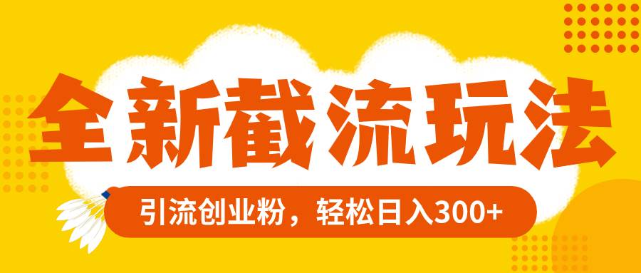 全新截流玩法，精准引流创业粉，轻松日入300+副业联盟-网创项目资源站-副业项目-创业项目-搞钱项目副业联盟