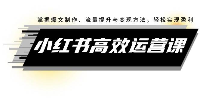 小红书高效运营课：掌握爆文制作、流量提升与变现方法，轻松实现盈利副业联盟-网创项目资源站-副业项目-创业项目-搞钱项目副业联盟