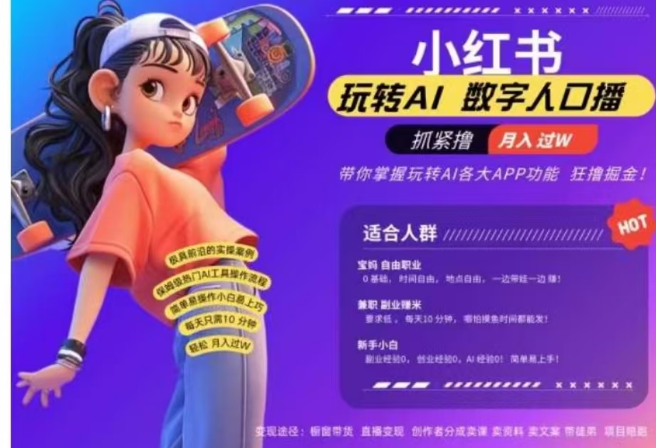 小红书数字人暴力起号，AI改写文案，流量火爆月入破W轻松拿捏，再也不用费劲录口播副业联盟-网创项目资源站-副业项目-创业项目-搞钱项目副业联盟