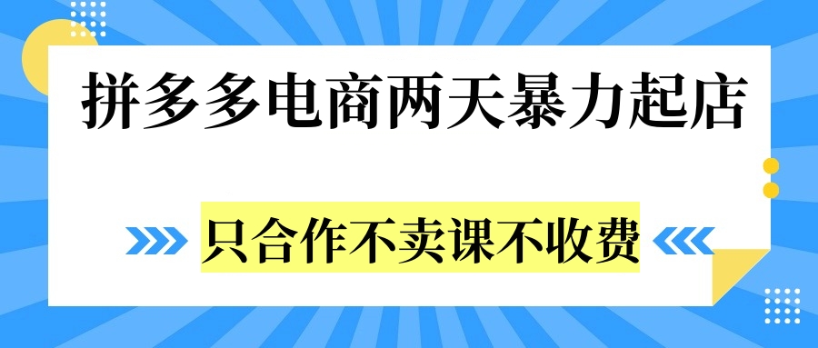拼多多两天暴力起店，只合作不卖课不收费副业联盟-网创项目资源站-副业项目-创业项目-搞钱项目副业联盟