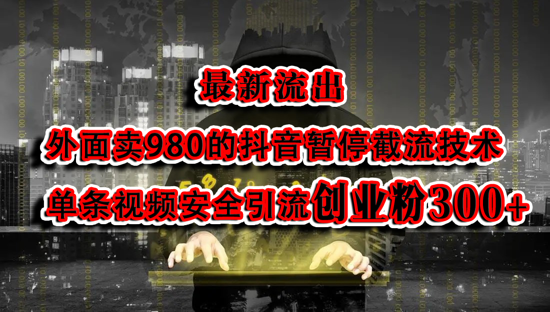 最新流出：外面卖980的抖音暂停截流技术单条视频安全引流创业粉300+副业联盟-网创项目资源站-副业项目-创业项目-搞钱项目副业联盟