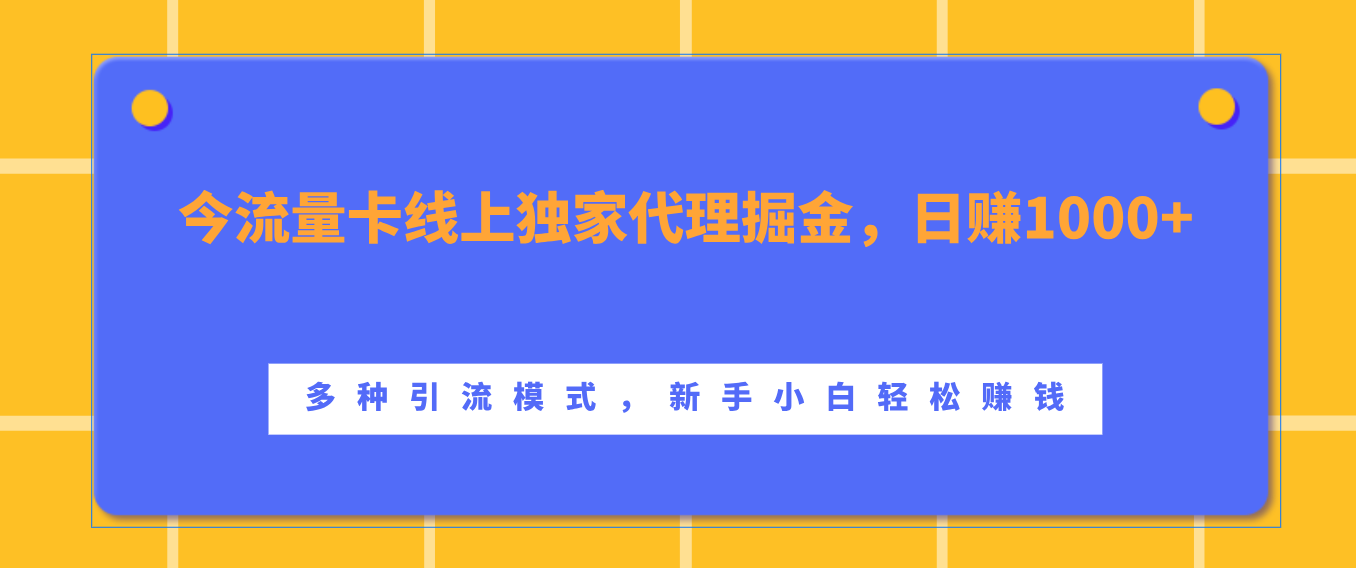 流量卡线上独家代理掘金，日赚1000+ ，多种引流模式，新手小白轻松赚钱副业联盟-网创项目资源站-副业项目-创业项目-搞钱项目副业联盟