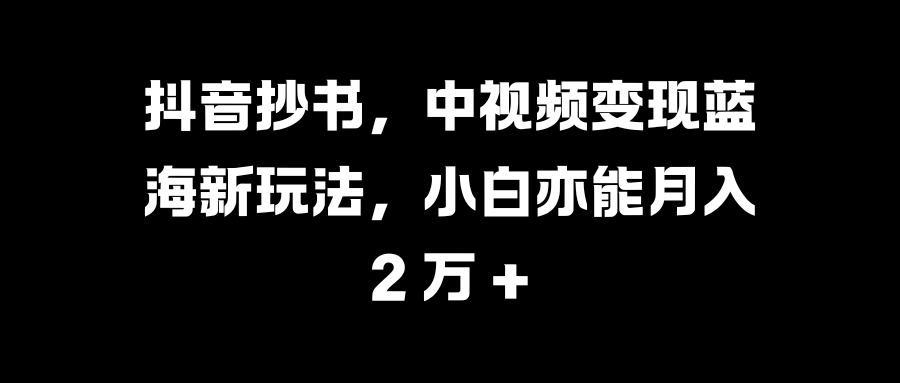抖音抄书，中视频变现蓝海新玩法，小白亦能月入 2 万 +副业联盟-网创项目资源站-副业项目-创业项目-搞钱项目副业联盟