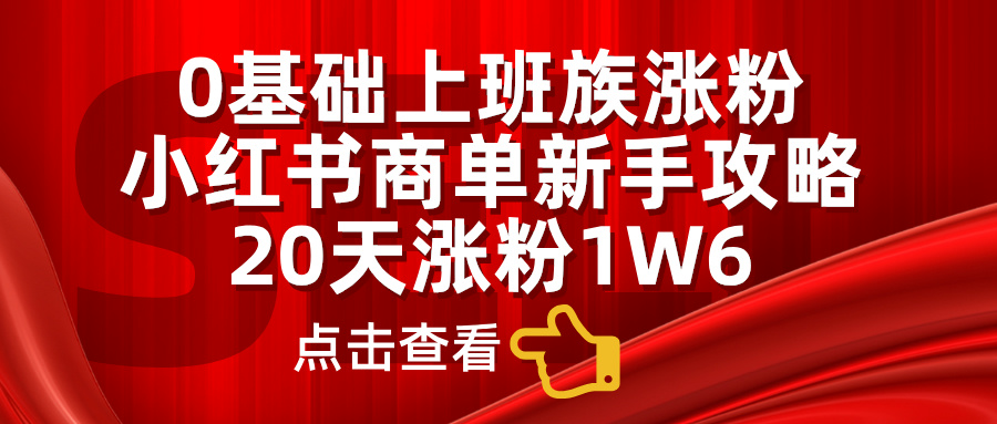 小红书商单新手攻略，20天涨粉1.6w，0基础上班族涨粉副业联盟-网创项目资源站-副业项目-创业项目-搞钱项目副业联盟