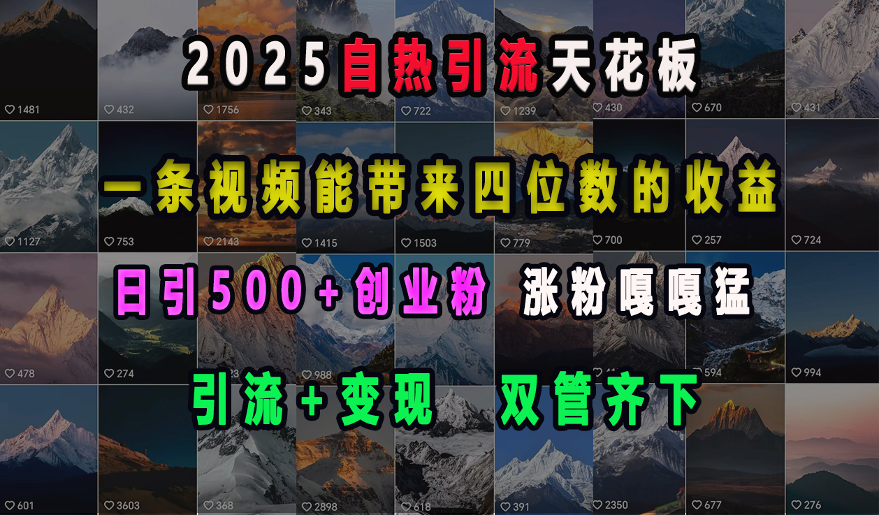 2025自热引流天花板，一条视频能带来四位数的收益，引流+变现双管齐下，日引500+创业粉，涨粉嘎嘎猛副业联盟-网创项目资源站-副业项目-创业项目-搞钱项目副业联盟
