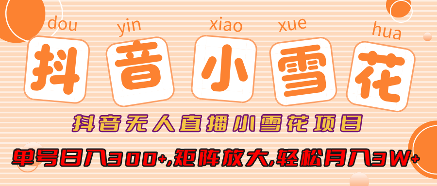 抖音无人直播小雪花项目，单号日入300+,矩阵放大,轻松月入3W+副业联盟-网创项目资源站-副业项目-创业项目-搞钱项目副业联盟
