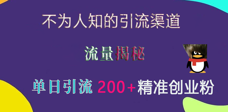 不为人知的引流渠道，流量揭秘，实测单日引流200+精准创业粉副业联盟-网创项目资源站-副业项目-创业项目-搞钱项目副业联盟