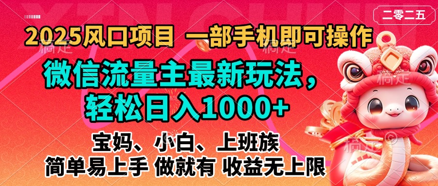 2025蓝海风口项目，微信流量主最新玩法，轻松日入1000+，简单易上手，做就有 收益无上限副业联盟-网创项目资源站-副业项目-创业项目-搞钱项目副业联盟