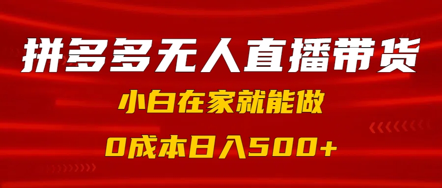 拼多多无人直播带货，小白在家就能做，0成本日入500+副业联盟-网创项目资源站-副业项目-创业项目-搞钱项目副业联盟