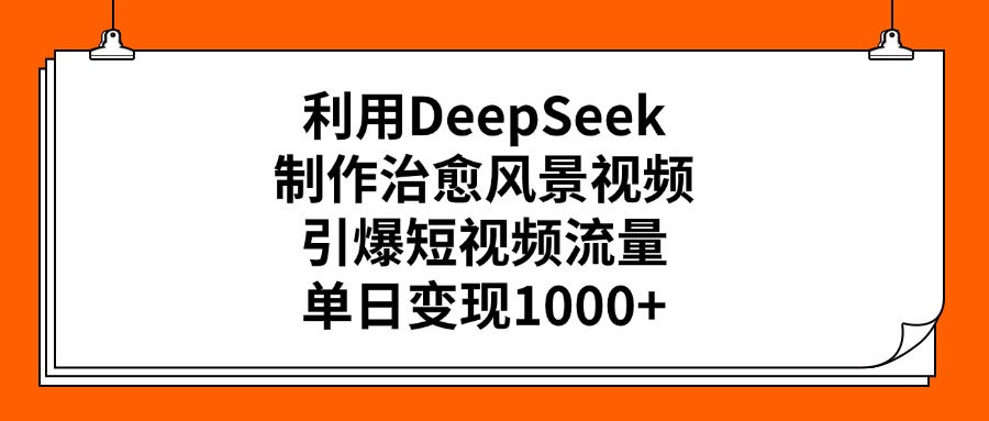 利用DeepSeek制作治愈风景视频，引爆短视频流量，单日变现1000+副业联盟-网创项目资源站-副业项目-创业项目-搞钱项目副业联盟