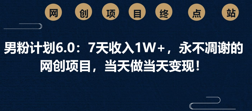 男粉计划6.0：7天收入1W+，永不凋谢的网创项目，当天做当天变现！副业联盟-网创项目资源站-副业项目-创业项目-搞钱项目副业联盟