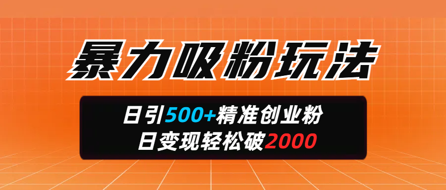 暴力吸粉玩法，日引500+精准创业粉，日变现轻松破2000副业联盟-网创项目资源站-副业项目-创业项目-搞钱项目副业联盟
