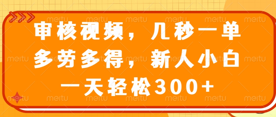 审核视频，几秒一单，多劳多得，新人小白一天轻松300+副业联盟-网创项目资源站-副业项目-创业项目-搞钱项目副业联盟